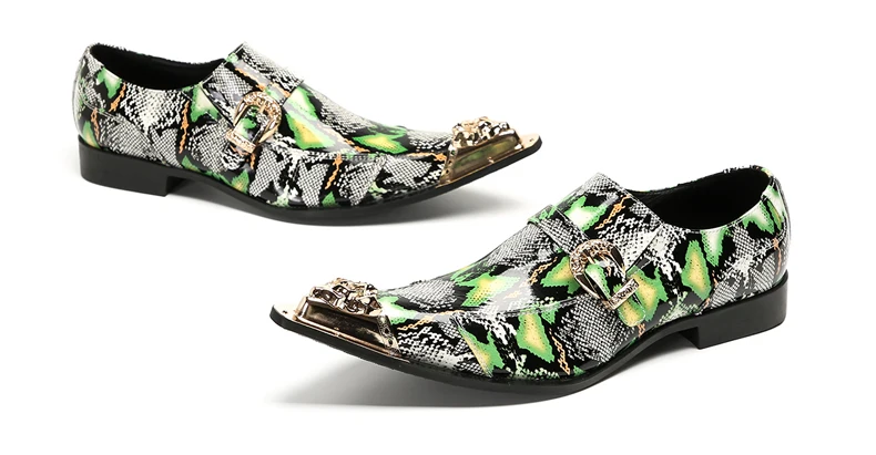 Herrenschuhe aus echtem Pythonleder, formelle Anzugschuhe mit Metallketten-Dekor, luxuriöse Modeschuhe für Frühling und Herbst, Business-Bankett-W – Detail 11