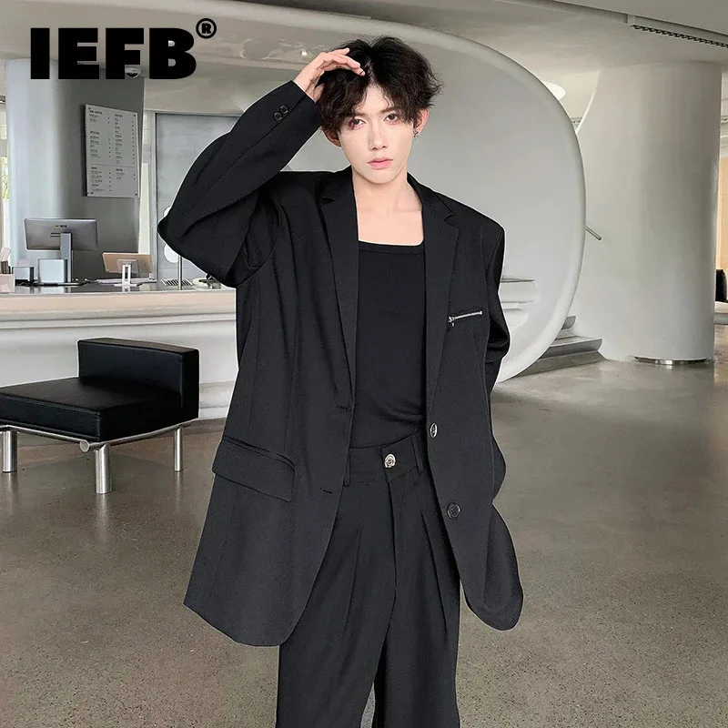 IEFB Minimalist Men\'s Suit Single Breasted Solid Color Zipper Patchwork Business Casual Male Blazers Autumn Korean Style  9C7270