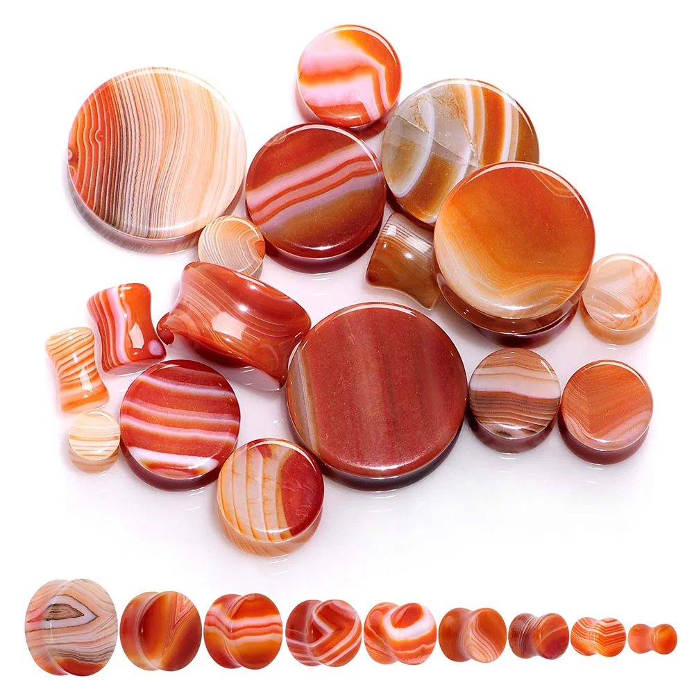 

1PC Red Line Agate Stone Ear Plugs Gauges Earrings Ear Plug Flesh Tunnel Piercing Expander Ear Stretcher Body Piercing Jewelry