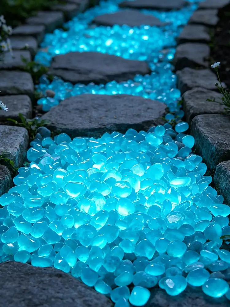 300pcs Garden Glowing Stones Resin Yard Pebbles Glowing Pebble Rocks For Walkway Backyard Fairy Garden Pathway Fish tank