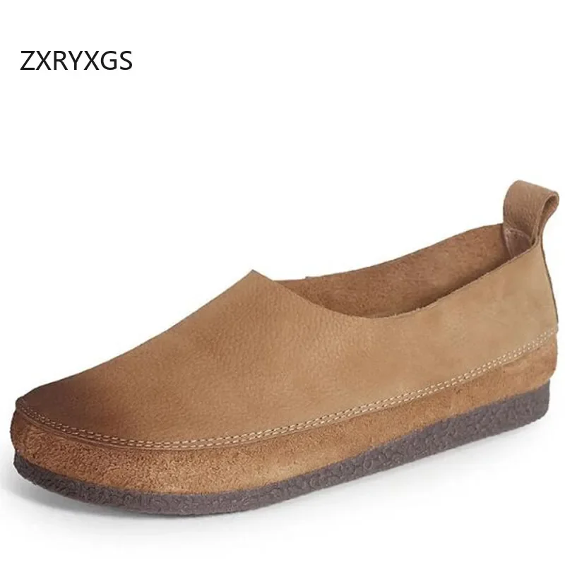

ZXRYXGS 2024 Retro Style Superior 100% Real Leather Shoes Flat Soft Sole Comfortable Women Shoes Loafers Flats Casual Shoes Tide