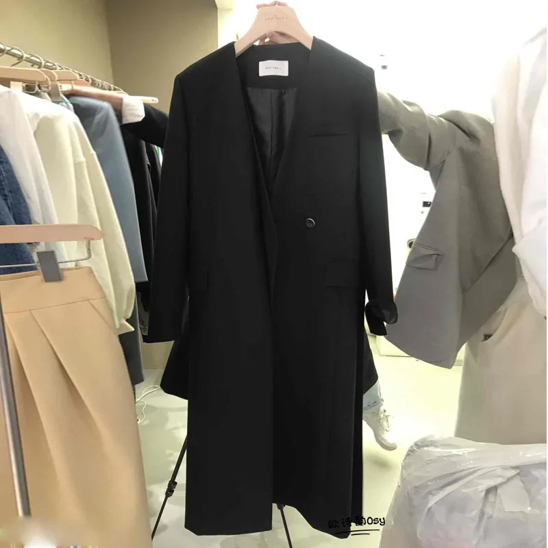 Autumn Trench Coat For Women Notched Neck Long Sleeve Gray Windbreak 2023 New Female Clothing