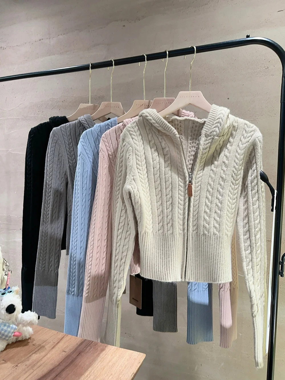 Women Spring Autumn Zipper Style Slim Hoodie Sweater Korean New Gentle Fried Dough Twists Knitted Long Sleeve Knitting Cardigan