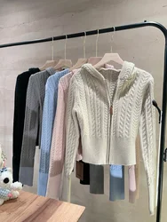 Women Spring Autumn Zipper Style Slim Hoodie Sweater Korean New Gentle Fried Dough Twists Knitted Long Sleeve Knitting Cardigan