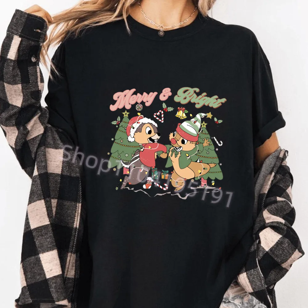 

Chip Dale Print T-shirt Christmas T-shirt Women Short Sleeve 2025 O-Neck Leisure T-shirt for Autumn Winter Women's Clothing