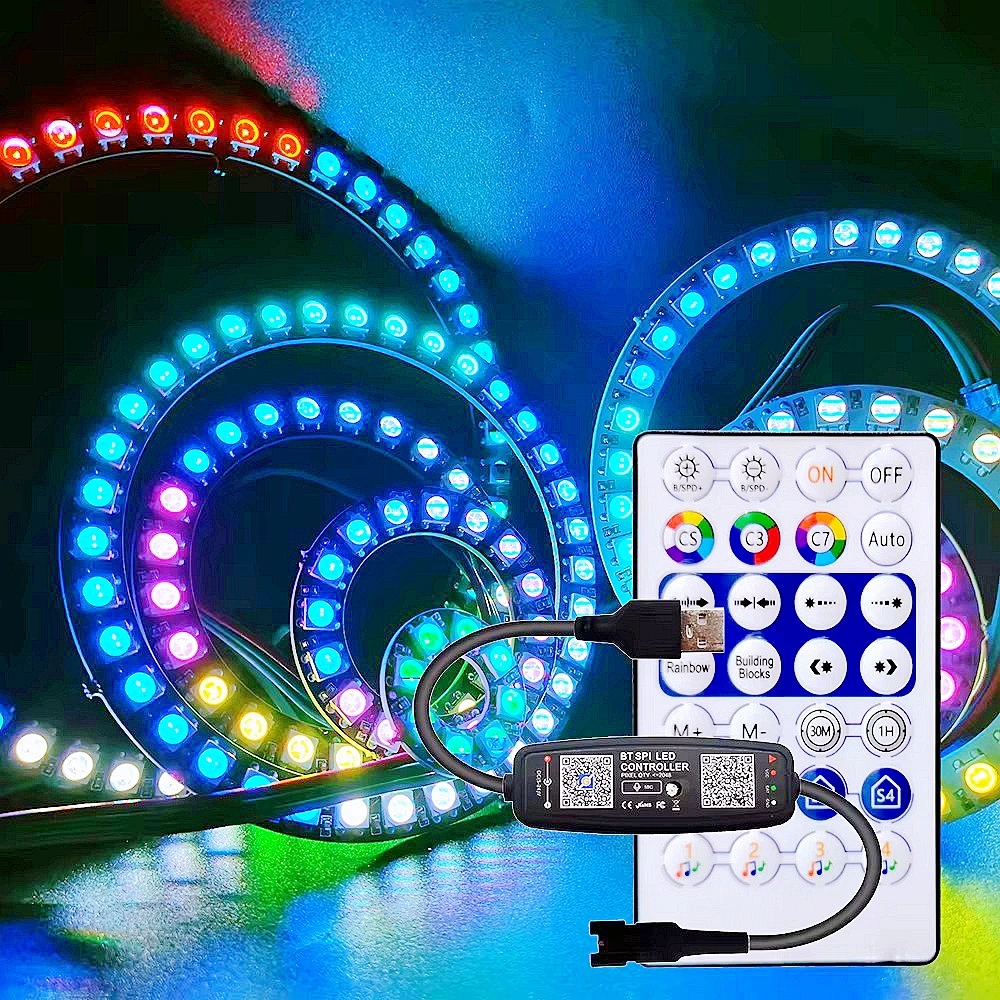 WS2812B Led Ring Individually Addressable 5050RGB With USB 28Keys Bluetooth Music Controller Kit BuiIt-in 8/16/24/35/45 Pixels