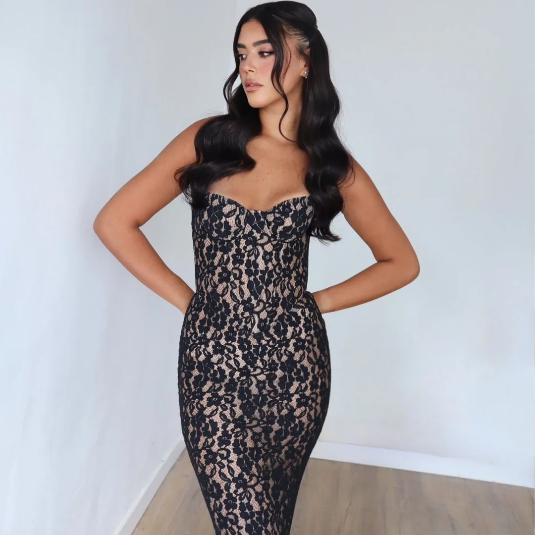 벨라 맞춤형 블랙 머메이드 스트랩리스 백리스 파티 드레스 플라워 파티 드레스 플로어-길이 프로모션 드레스 2025