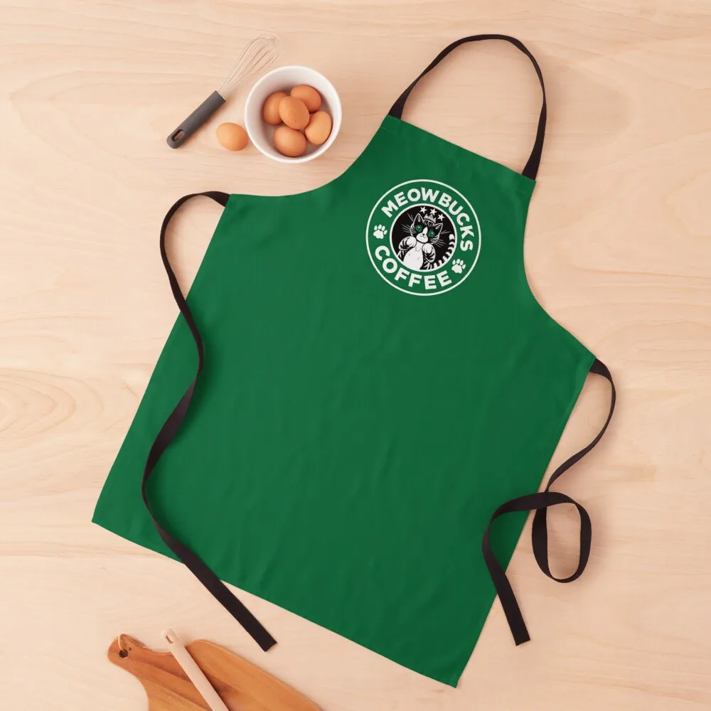 

Meowbucks Coffee Logo Apron Trim Cloth Kitchens For Men chef for man Chef Uniform Woman Apron