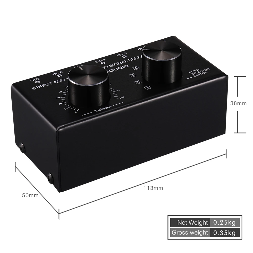 

BNVN-2X 6 Input 1 Output Switcher Audio Source Selection Switcher RCA Audio Input Signal Selector Switch