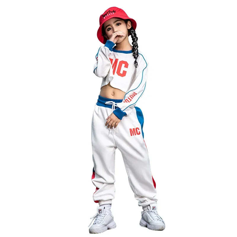 

The New Korean Version of The Girl's Street Dance Suit Fashion Crop Long Sleeve Top Children Jazz Dance Performance Clothing