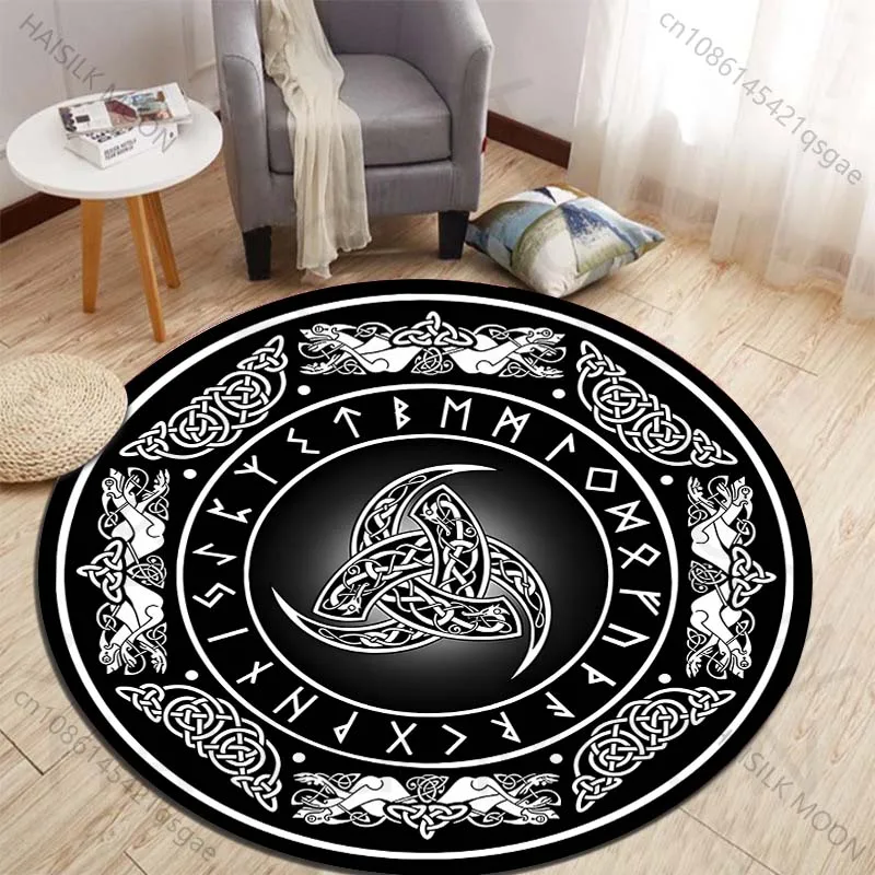 Celtic Triquetra with Ancient Rune Printed round carpet living room sofa table large pet mat soft round carpet home decor