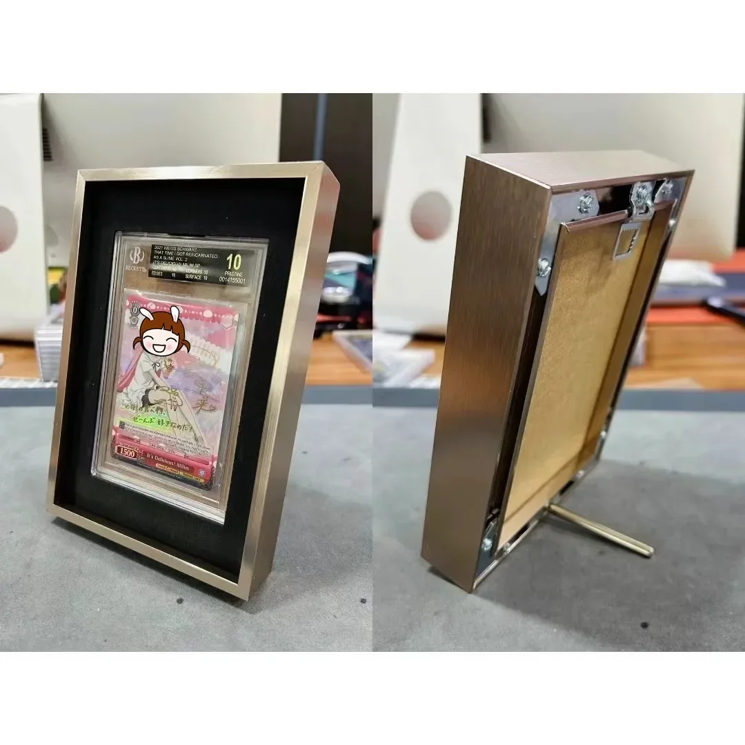 Pink Gold PTCG Pokemon Aluminium Alloy Metal Rating Card Brick Anime Trading Card Trigeminy Vertical Display Stand No Cards