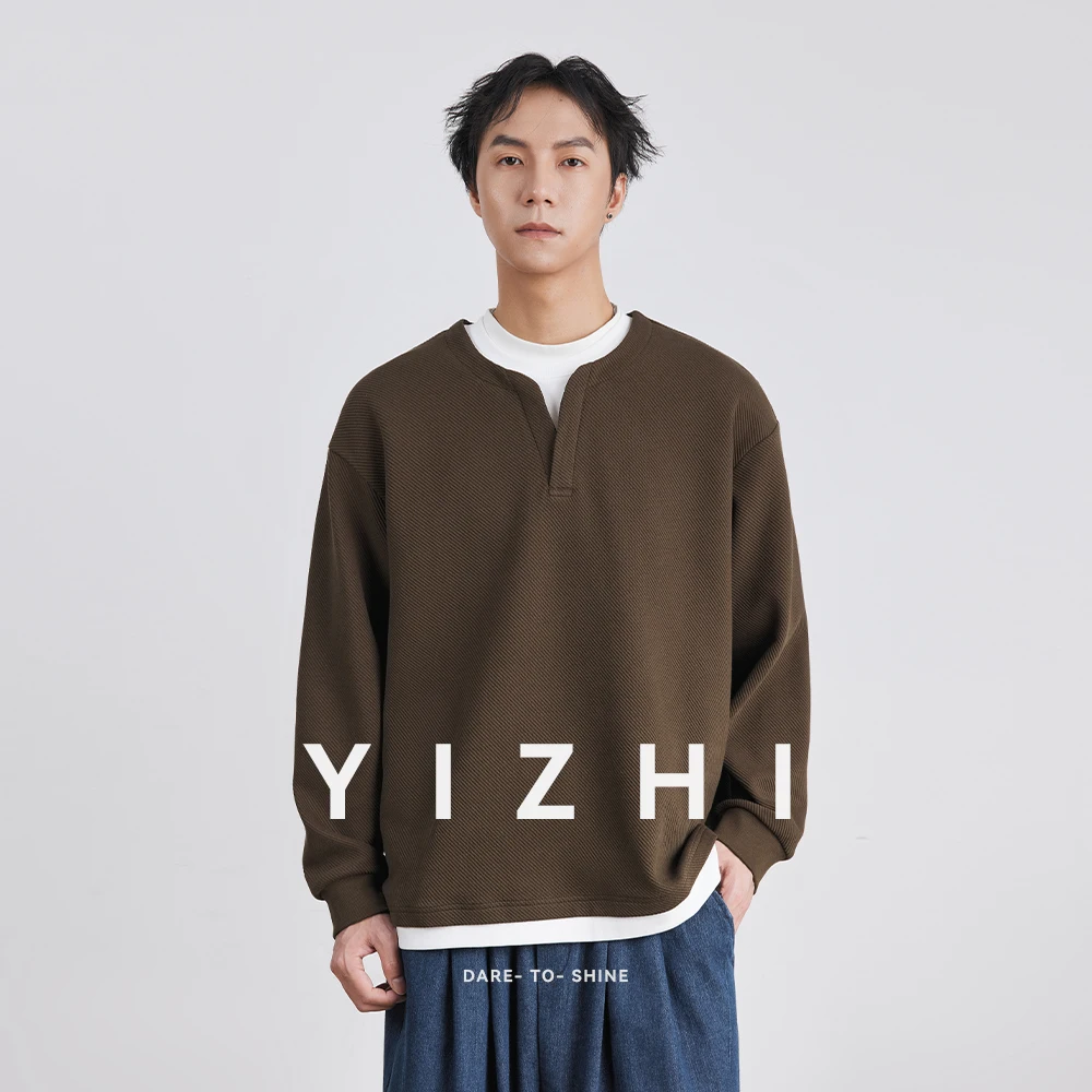 2025 شتاء جديد الموضة الصوف مبطن وهمية قطعتين البلوز الرجال فضفاض البلوز عادية قاع قميص طويل الأكمام الرجال #4