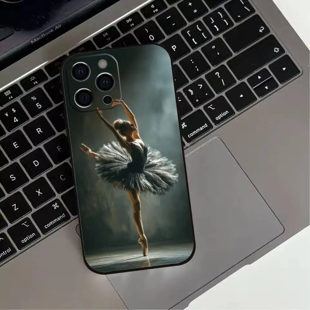 حافظة هاتف B-Ballet أنيقة لهاتف iPhone 17,16,15,14,13,12,11 Plus، Pro Max، XS، غطاء أسود من السيليكون الناعم