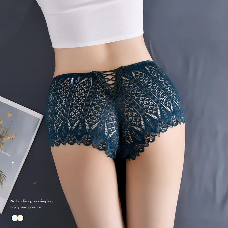 Lace Underwear Women's See Through Cut Out Sexy Panties Seductive Boy Shorts Hot Girl Bikini Briefs