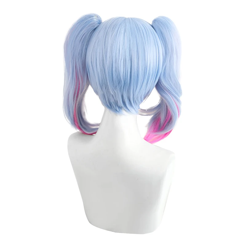 L-correo electrónico Peluca de pelo sintético para Halloween, conejo, Luka, Cosplay, colas de caballo, corto, azul, Color rosa mezclado, agujero de