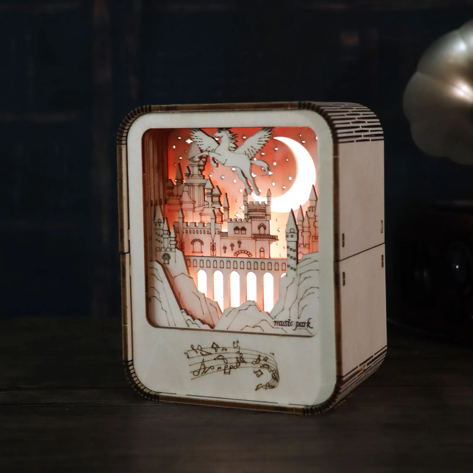 ألغاز خشبية ثلاثية الأبعاد للبالغين ، صندوق موسيقى القلعة ، إضاءة ليلية ، مشغولات يدوية الصنع ، مجموعات نموذجية ، هدايا عيد الميلاد أو عيد الميلاد