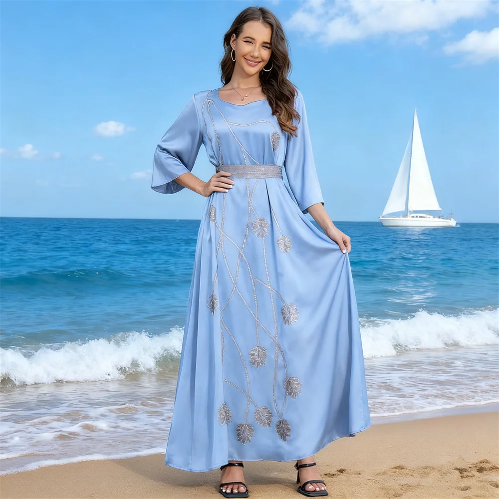 

Ramadan Diamonds Abaya Dubai Turkey Kaftan Women Muslim Maxi Dress Eid Ramadan Djellaba Arabic Robe Islam Jalabiya Evening Gown