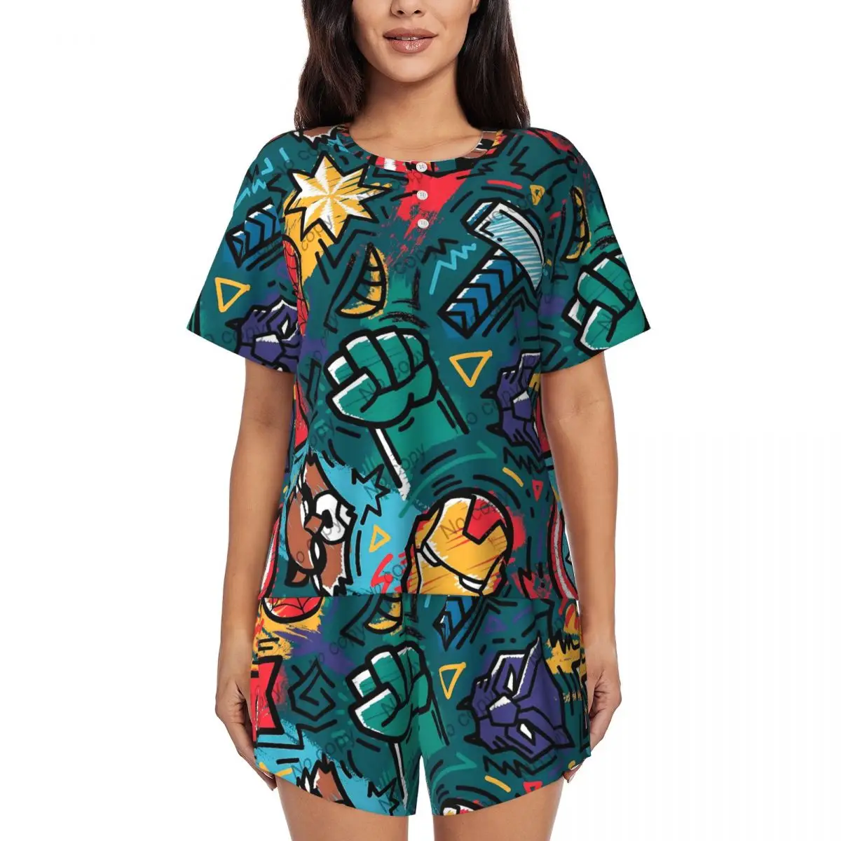 

Womens Spider Man Cartoon Animated Superhero Pajamas Set Custom Printed Short Sleeve Sleepwear Loungewear Pjs 2 Piece Sets