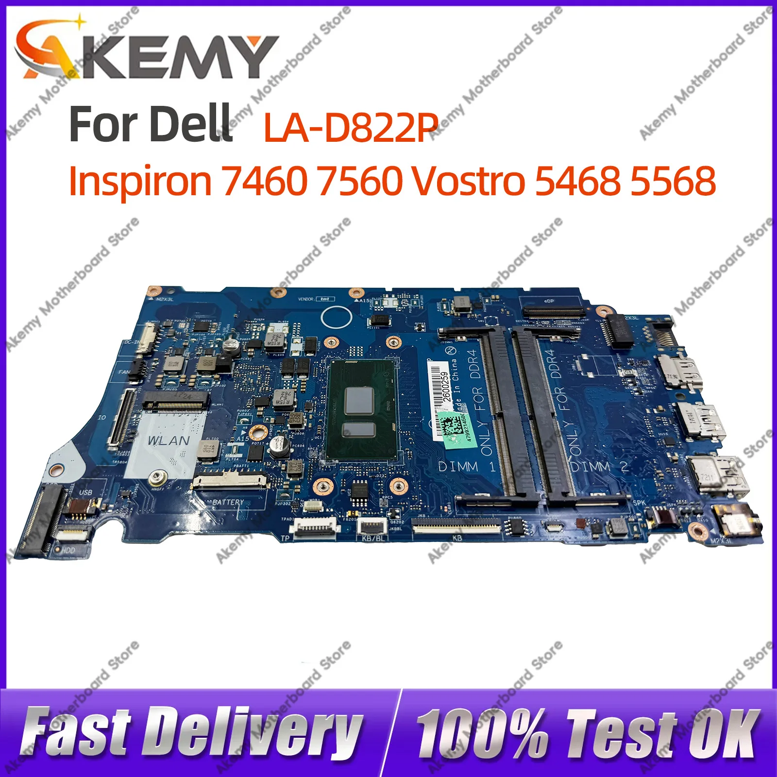 

For DELL Inspiron 7460 7560 Vostro 5468 5568 LA-D822P Notebook Motherboard 06NY5G 029PJX 0V242N i3-6006U i3 i5 i7-7th Gen CPU