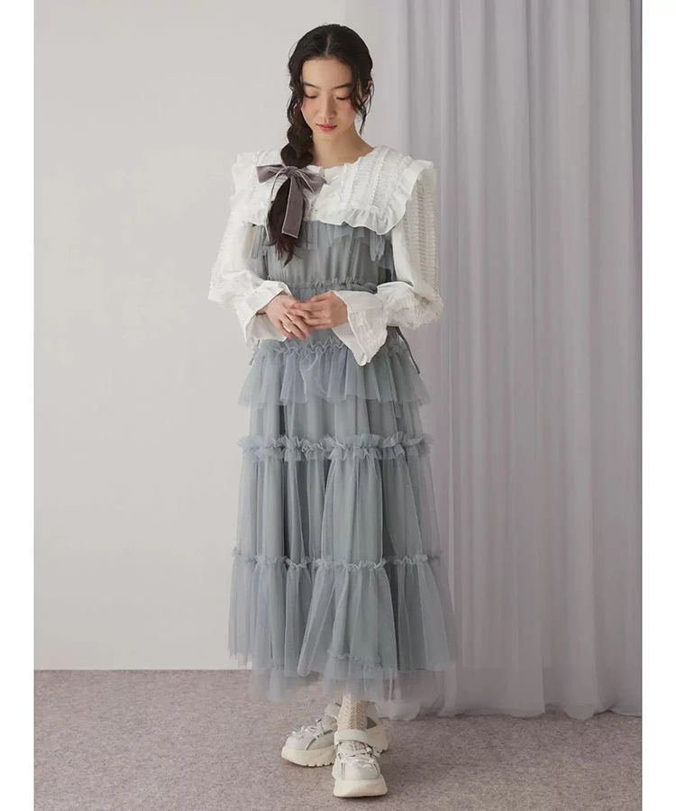 2025 Primavera e l'estate della nuova ragazza giapponese dolce vestito a rete JSK donna allentata sottile elegante casual abiti lunghi abito da principessa