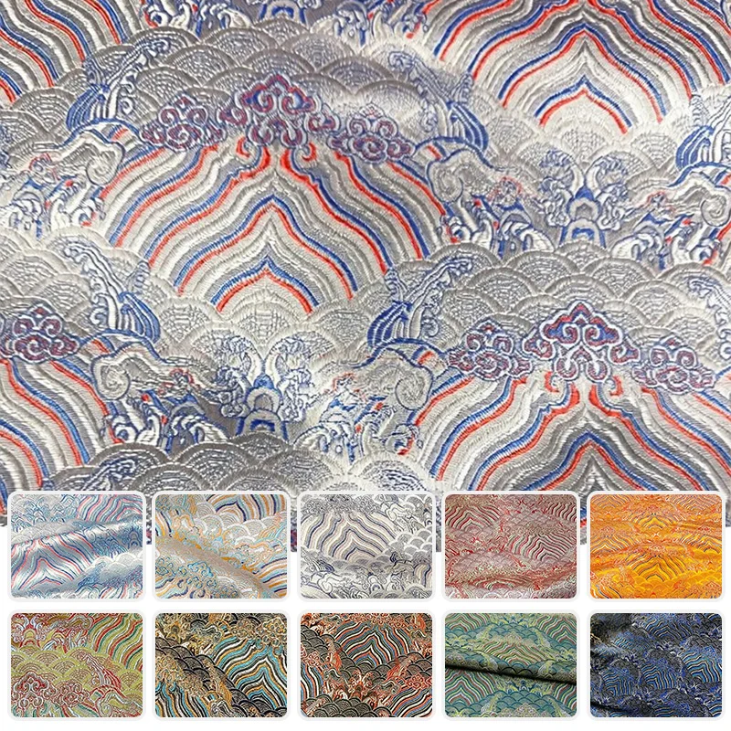 100x150cm Wave Pattern Jacquard Brocade Fabric Smooth Soft Material For Hanfu Cheongsam Vintage Doll Clothing DIY Sewing Cloth
