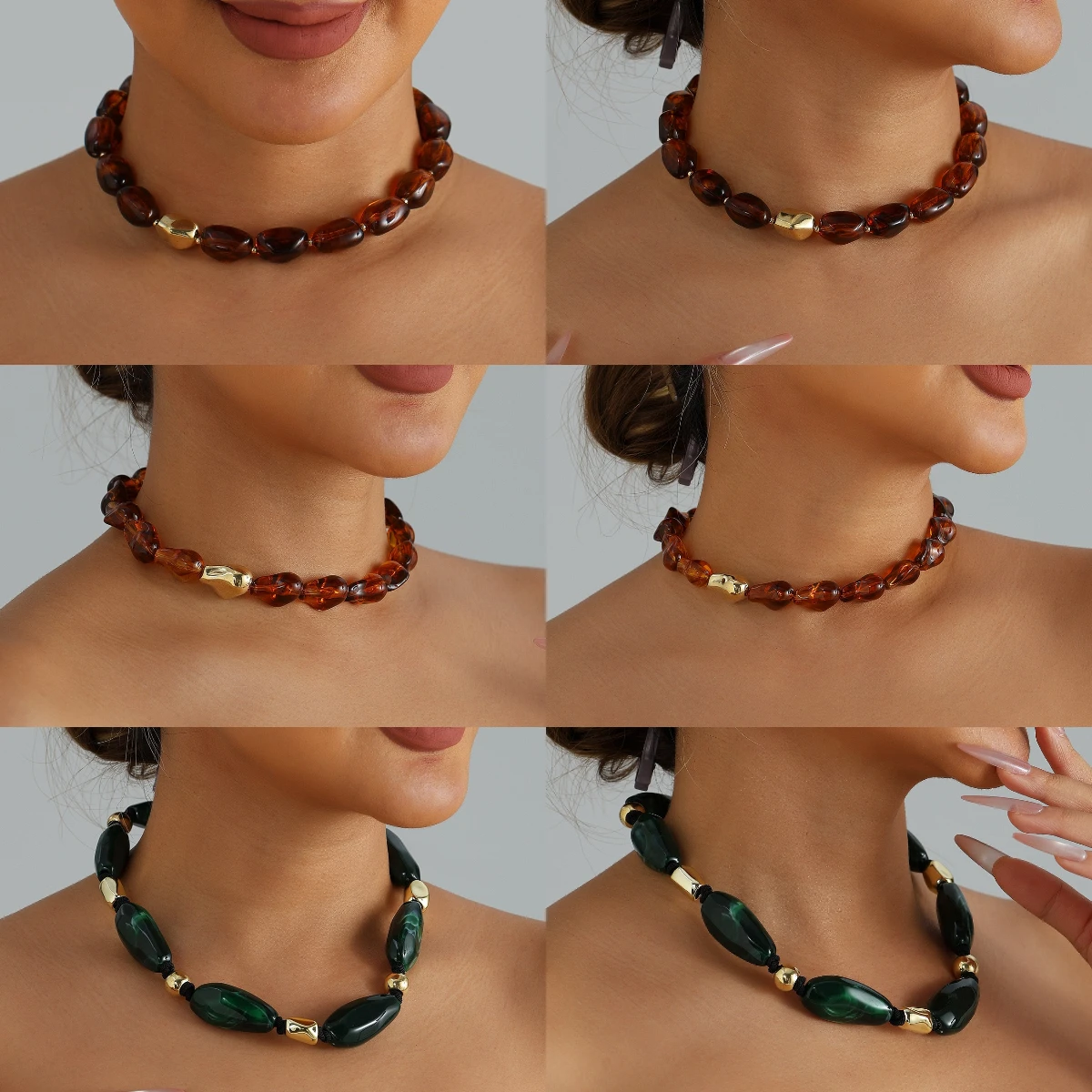 Cross border jewelry ink dyed flat oval resin necklace, light luxury collision gold personalized trendy collarbone chain