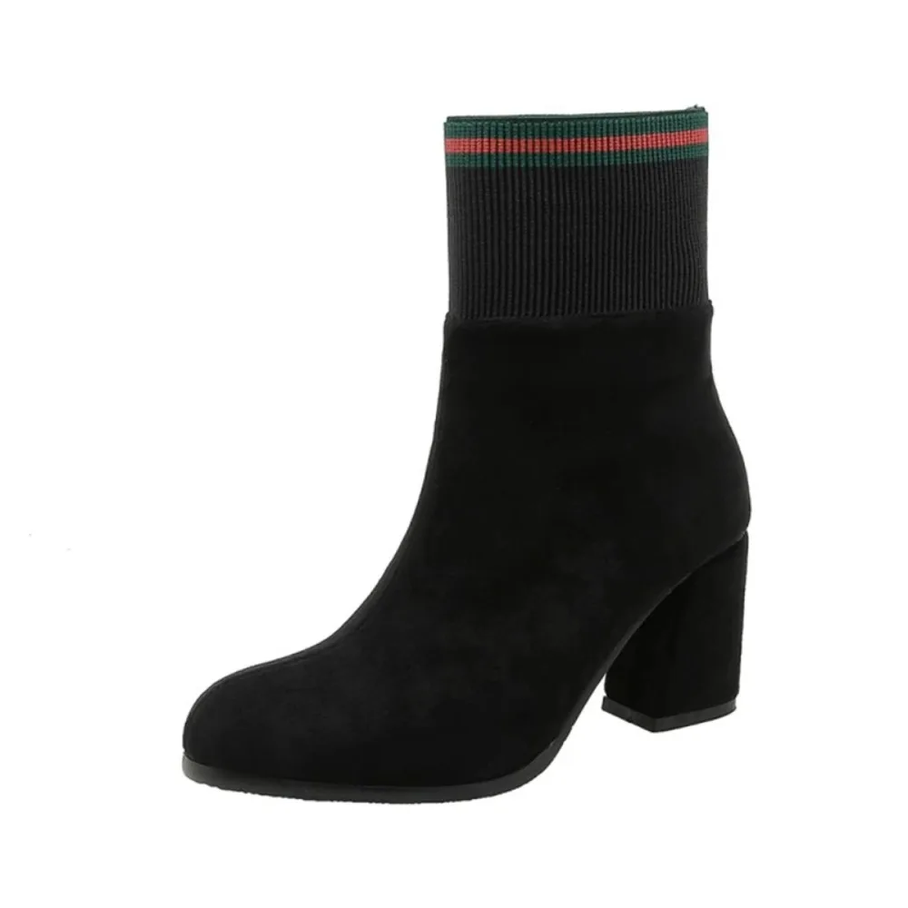 

QPLYXCO ботильоны женские осенне-зимние теплые короткие ботинки на толстом каблуке, эластичные короткие ботинки, супер большой размер 50, 52, 53, 54 20-22