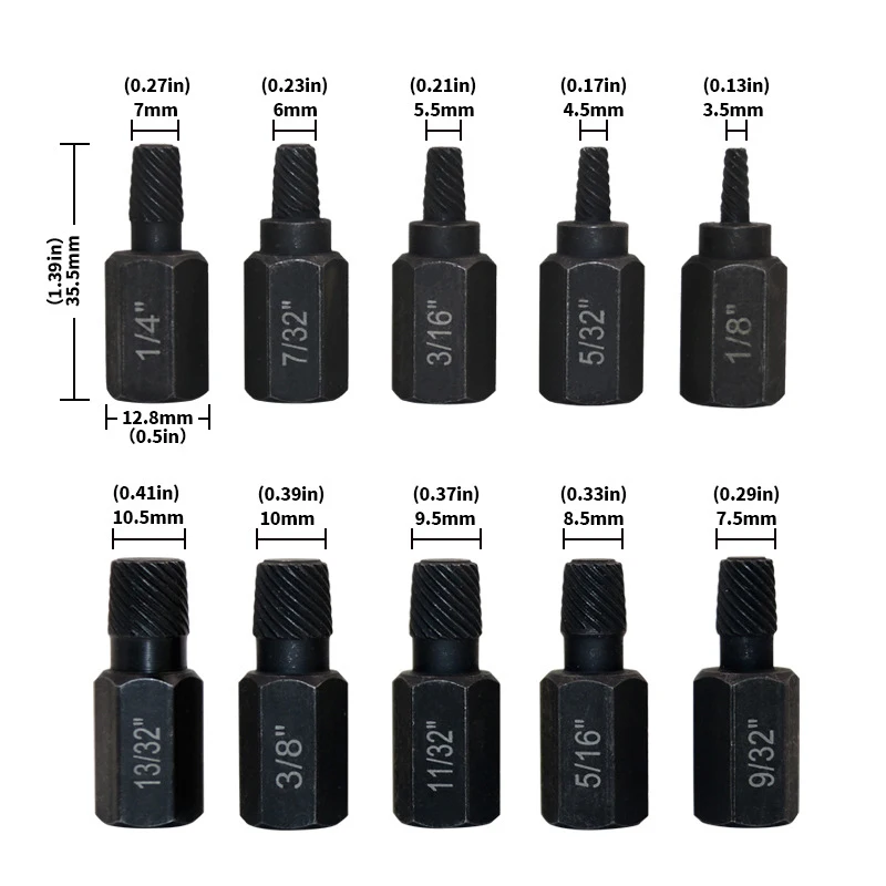 10pcs Heavy-Duty Screw Extractor Set Screw and Extractor Set for Removing Broken Screws  Bolts Stud Fittings Electric Tools