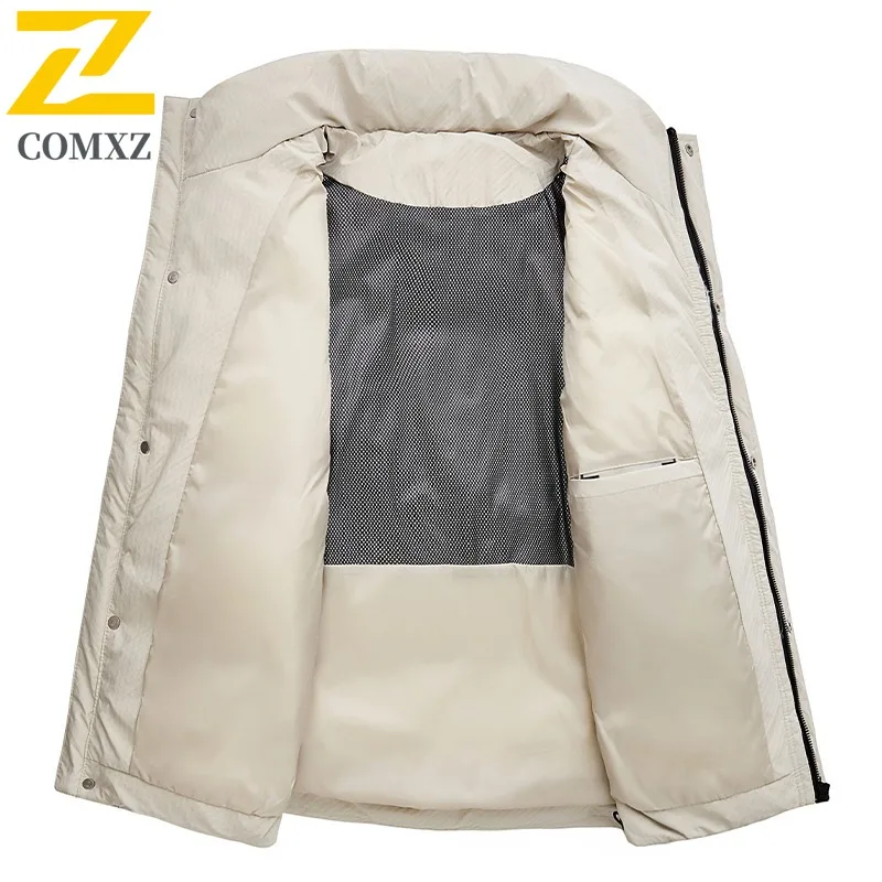 COMXZ Men Down Jacket Premium Stand Collar Outdoor Cycling Cold Protection Warm Parka Travel Lightweight Winter Puffer Jacket