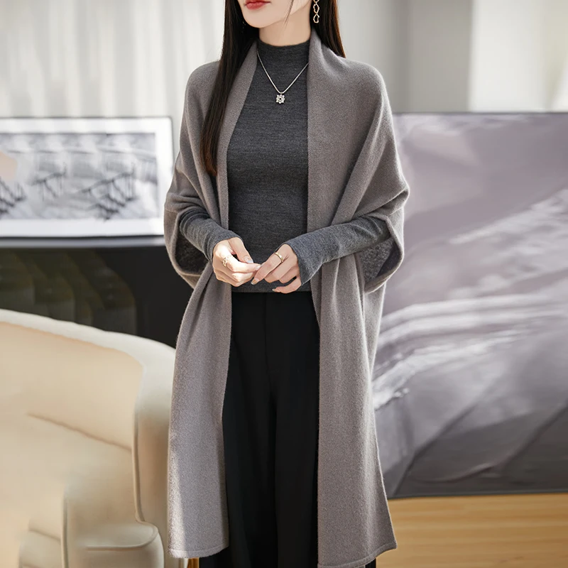 High end 100% pure wool shawl, paired with women\'s long fashionable cape, sweater, cardigan jacket autumn knitted cashmere shawl