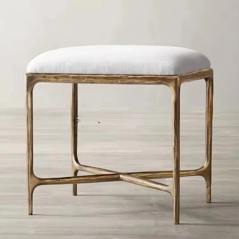 

New Listed Country Design Hand Forged Fabric Stool Luxury Bedroom Set Forged Metal Frame Foot Stool