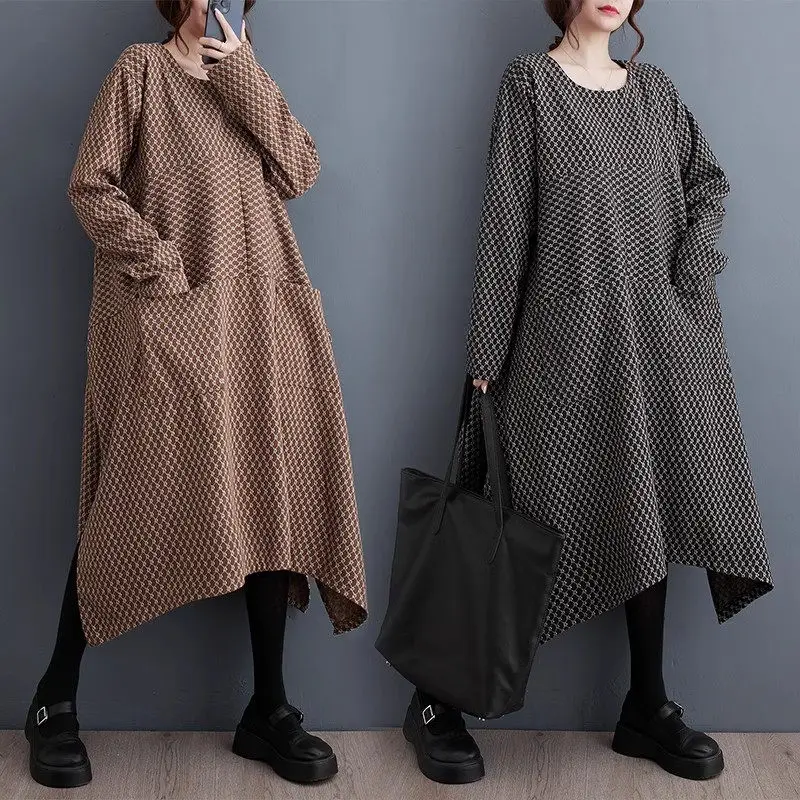 

Literary And Casual Clothing 2023 New Spring And Autumn Wear Loose Temperament Irregular Shirt Dress Round Neck Robes Z2908