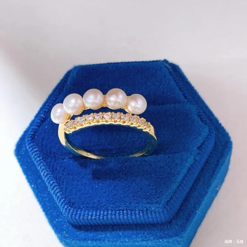 Anel aberto com vários contas de pérola natural com design de nicho e senso de moda