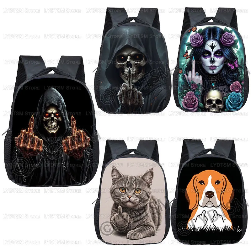12-polegada-engracado-grim-reaper-cranio-dedo-medio-impressao-criancas-mochila-dos-desenhos-animados-criancas-bookbags-saco-de-escola-do-bebe-presente