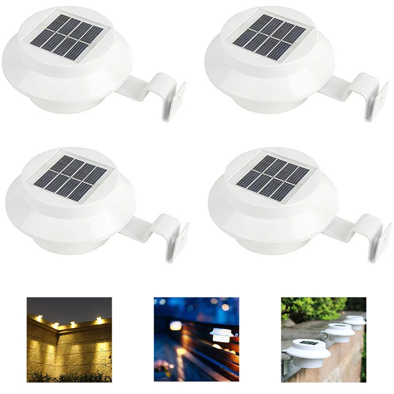 4/2/1Pack Outdoor led wall lamp Solar Gutter LED Lights White Sun Power Smart Solar Gutter Night Utility Security Light