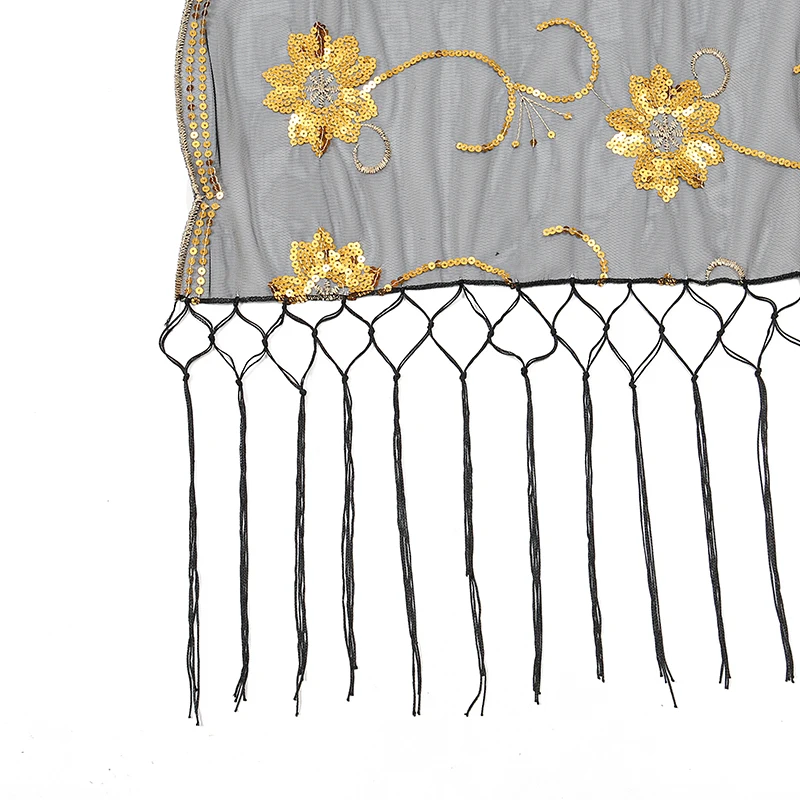Vintage Flower Tassel Sequin Shawl Scarf Elegant Long Muslim Women Wrap Party Evening Dress Shawl Fringed Wedding Cape Prom