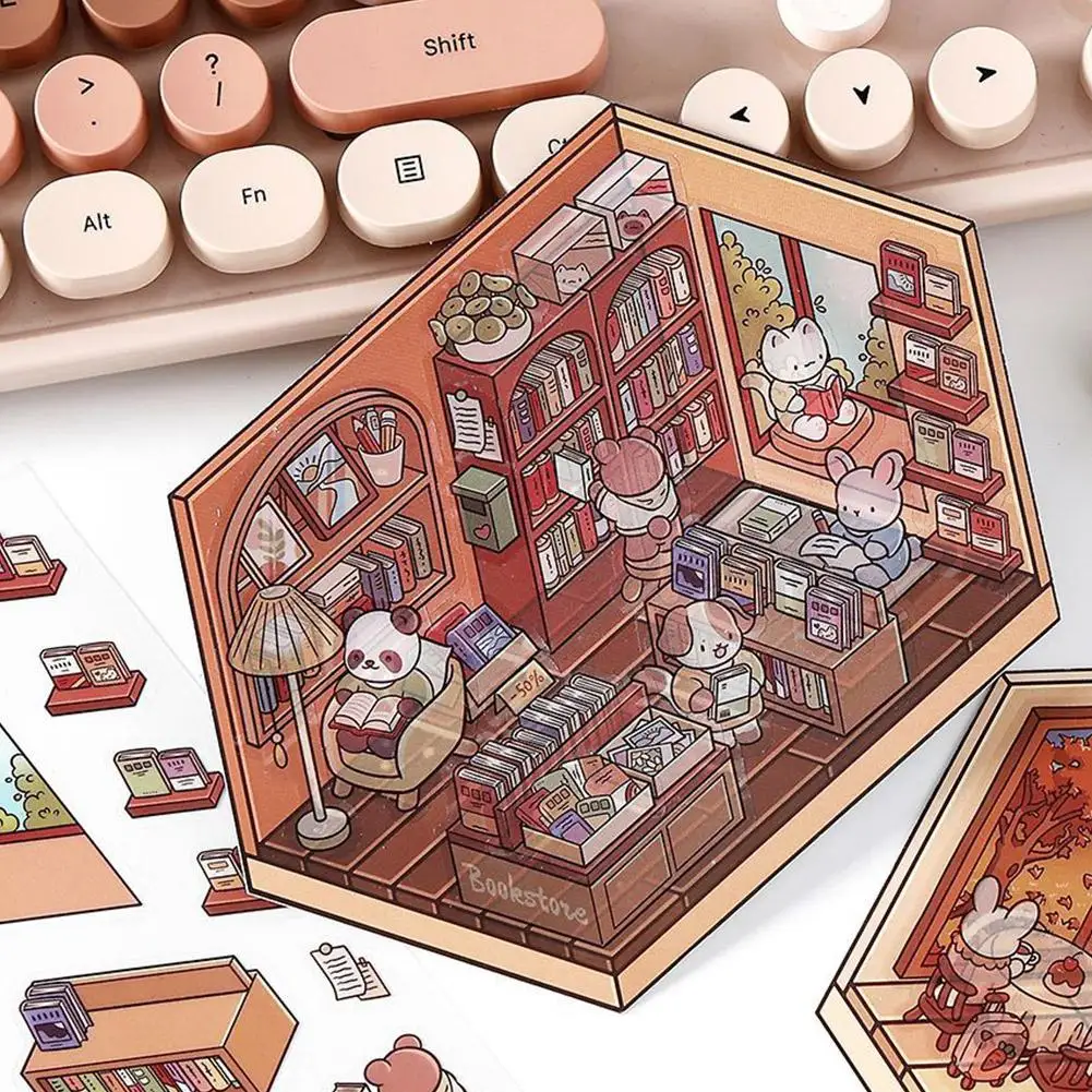 Cartoon Miniature Scene 3D Miniature Scene Stickers Landscaping Stickers DIY Cabin Scene Stacking Hand Account Cute Gift For Kid