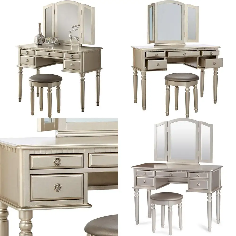 

Bobkona St. Croix Collection Vanity Set and Stool in Silver Finish