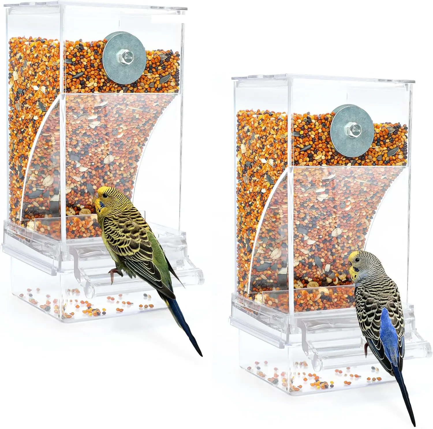 

2 Pack No Mess Automatic Bird Feeder Transparent Food Container Cage Acrylic Parrot Feeder Accessories for Small Birds Parrot Co