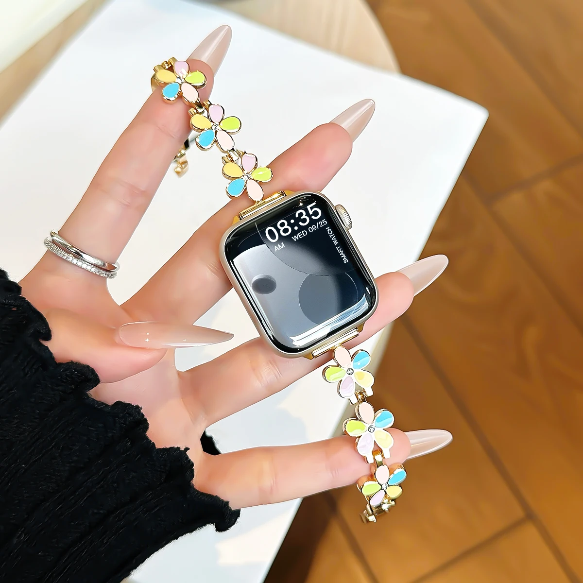 Schönes, farbenfrohes Metallarmband für Apple Watch Band Serie 11/8/7/6/10/9 40mm 41mm 38mm 42mm 44mm 45mm 46mm Blumenarmband