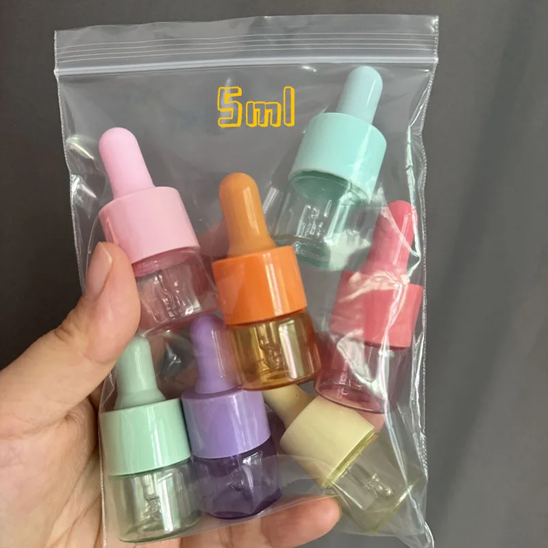 7color 1pc Portable Refillable Mini Dropper Bottle Set 5/10ml Empty Macaron Color Glass Essential Oil Vials Reusable Container