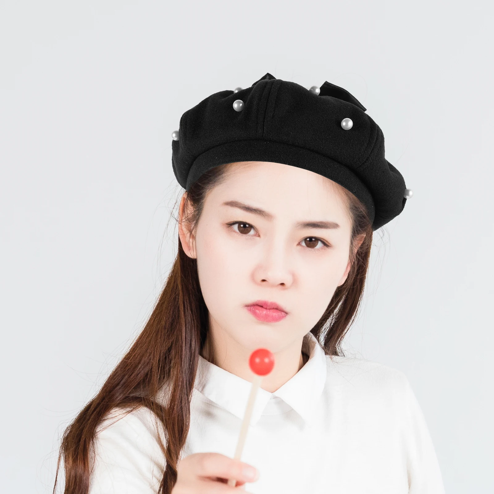 

Pearl Beaded Beret Hat Elegant French Artist Cap Soft Artificial Wool Retro Octagonal Party Hat For Women Chic Casual