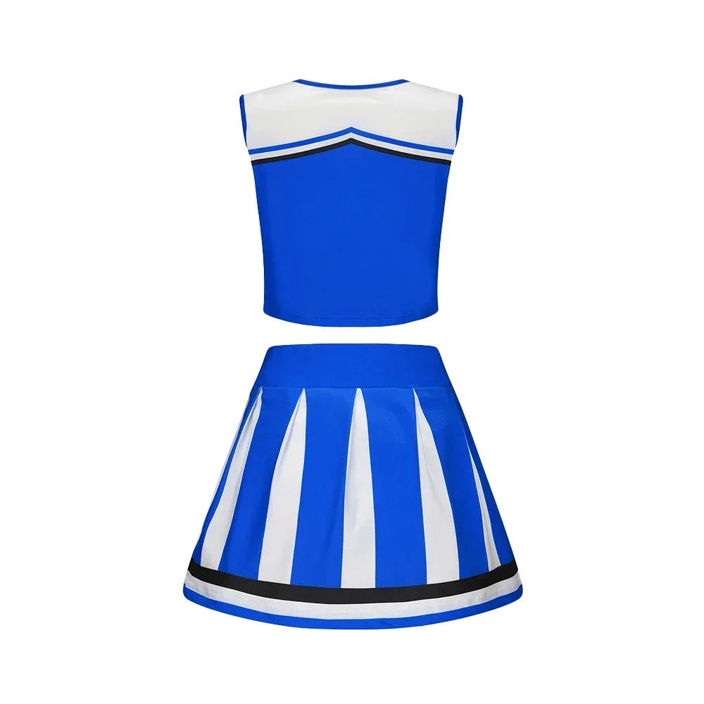 Kids Cheerleading Uniform Sleeveless Crop Skirt School Girls Dancewear Set Cosplay Costume Charming School Cheerleader Outfit