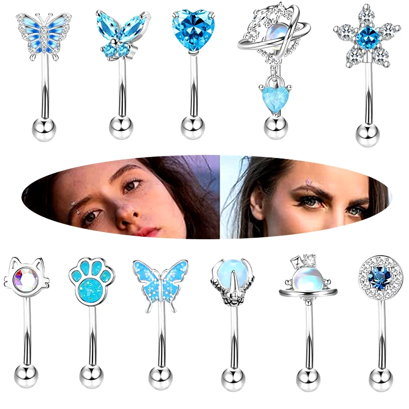 Eyebrow Stud Blue Eyebrow Ring Zirconia Cat Scratch Lip Stud Earrings