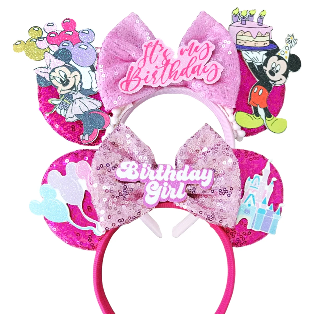 Newest Minnie Ears Headband Birthday girl Festival Party Sequins Bow Kid Adult Hairband Women Girl Hair Accessories Gift