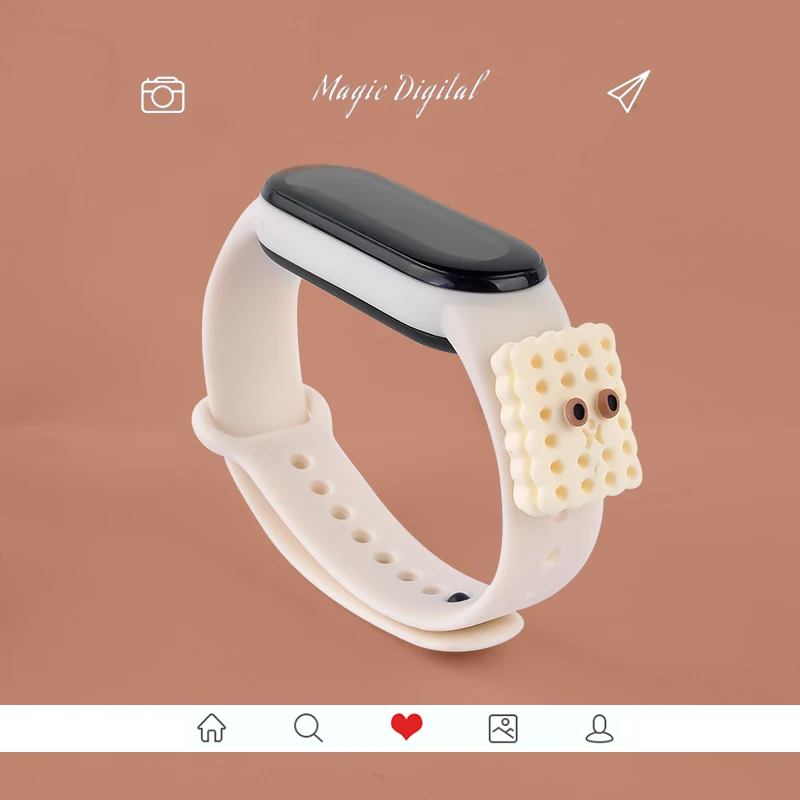 For Mi Band 7 Watch Bracelet Of Mi Band 7 6 5 4 3 Silicone Watch Strap Rice coffee Doll Smart Replacement Wristband