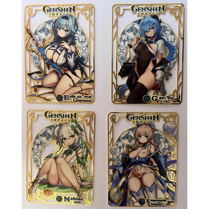 Anime Goddess Story Yae Miko Lumine Barbara Gunnhildr Hu Tao Ganyu Keqing Klee Metal Card Collectible Card Toy Birthday Gift