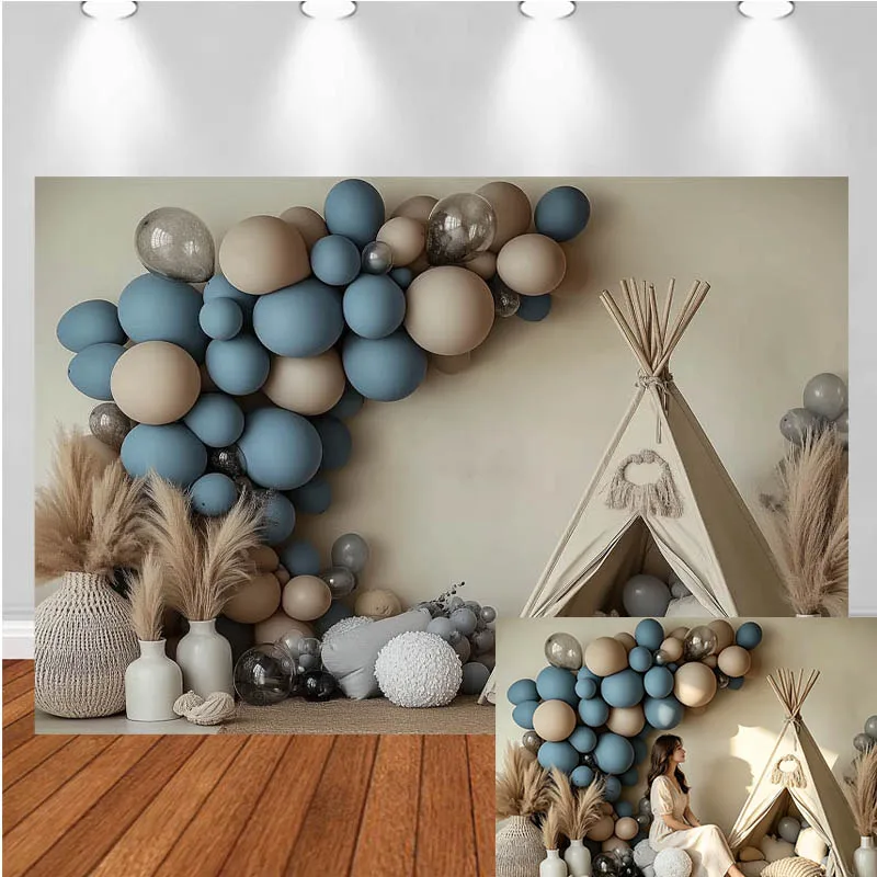 LS Photography Backdrop Balloon Tent Pampas Grass Decor Birthday Cake Smash Baby Shower Kids Portrait Photo Background Studio