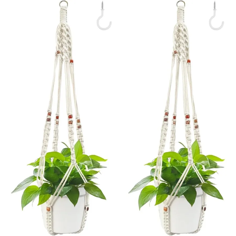 

2 Pack Macrame Plant Hangers Indoor Outdoor Hanging Planter Basket Decorative Flower Pot Holder Rope for Home Garden Living Roo